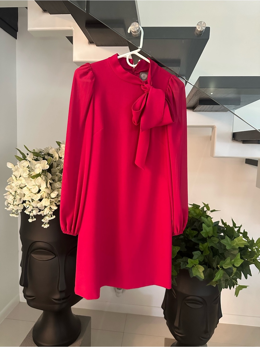 Vince Camuto Vibrant Red Bow-Neck Mini Dress